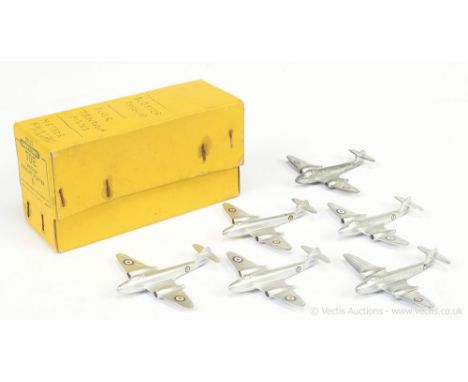 Dinky 70e Trade Pack Meteor Twin Jet Fighter containing 6 examples - all finished in silver - conditions are generally Fair t