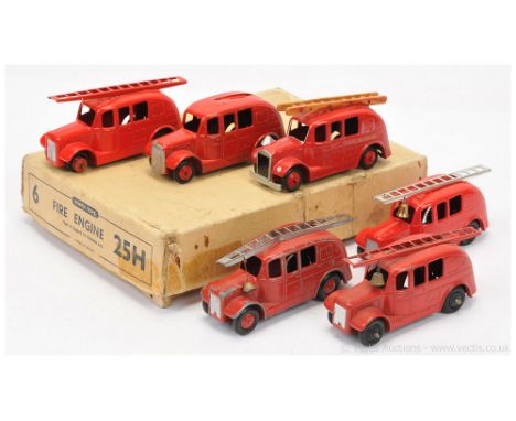 Dinky 25h Trade Pack Fire Engine containing 6 examples - all finished in red with black &amp; red ridged hubs - conditions ar