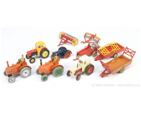 Dinky unboxed group to include pre-war 22a Tractor - dark blue, orange metal wheels (has been restored at some time), 2 x 301