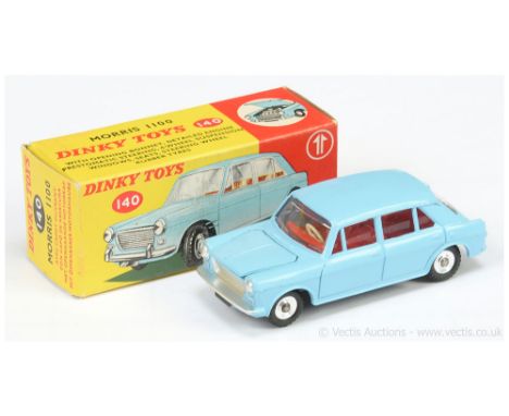 Dinky 140 Morris 1100 - light blue, red interior, silver trim, chrome spun hubs with treaded tyres - Near Mint in a generally