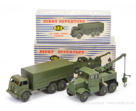 Dinky Military 622 Foden 10-ton Covered Truck - green including ridged hubs with treaded tyres, metal tilt and tow hook, figu