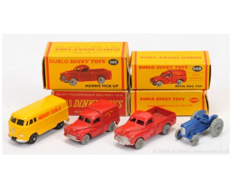 Dinky (Dublo Dinky) group to include 065 Morris Pick-up - red, silver trim grey smooth wheels; 068 Morris "Royal Mail" Delive