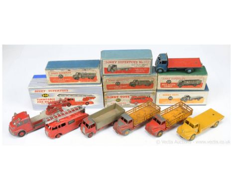 Dinky group to include 511 Guy (Type 2) 4-ton Openback Lorry; 531 Leyland Comet Lorry; 955 Fire Engine with Extending Ladder,