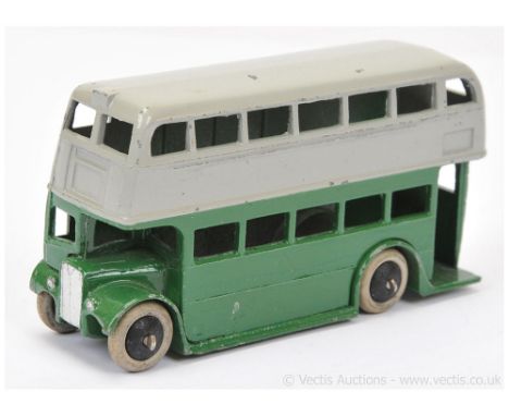 Dinky 29c Double Decker Bus - two-tone green, grey, black smooth hubs with white tyres, silver trim, (type 1 front grille) - 