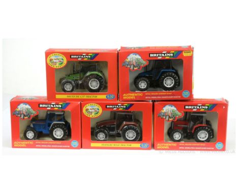 Britains 9487 New Holland 6635 Tractor - blue, black; 9490 Fiatagri M160 Tractor - brown, black; 9491 Massey Ferguson 6180 Tr