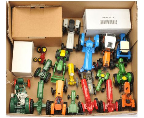 Tractor group mainly unboxed by various manufacturers including ERTL Overtime; Rowcrop; Benbros - yellow, figure driver; (Jap