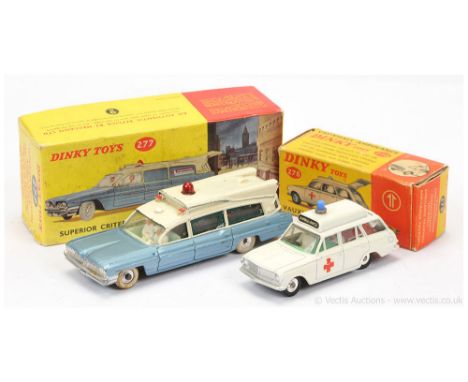 Dinky 277 Superior Criterion "Ambulance" - two-tone cream, blue, pale green interior with 2 x figures, red roof light, silver