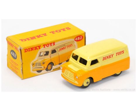 Dinky 482 Bedford "Dinky Toys" Delivery Van - two-tone yellow, silver headlights, ridged hubs with smooth tyres - Good Plus s