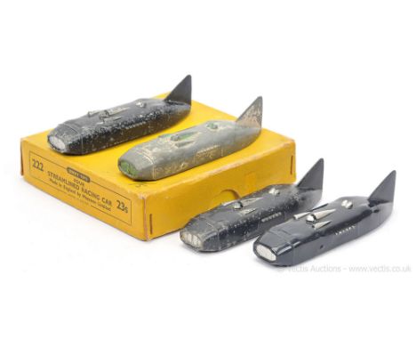 Dinky 23s Trade Pack Car Streamlined Racing Car containing 4 examples - 3 x blue, black hubs with silver trim &amp; silver wi