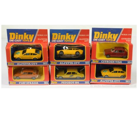 Dinky a group of late issue (1/43rd scale) Cars to include 501 Fiat Strada; 504 Citroen Visa; 505 Peugeot 504 and 3 x 503 Alf