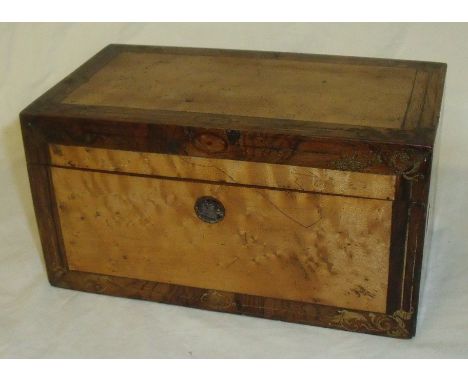 Mahogany and burr walnut tea caddy with two sectional interior and gilt detailing