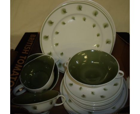 Small selection of 'Whispering Grass' dinner service comprising four dinner plates, six tea plates, seven side plates, three 