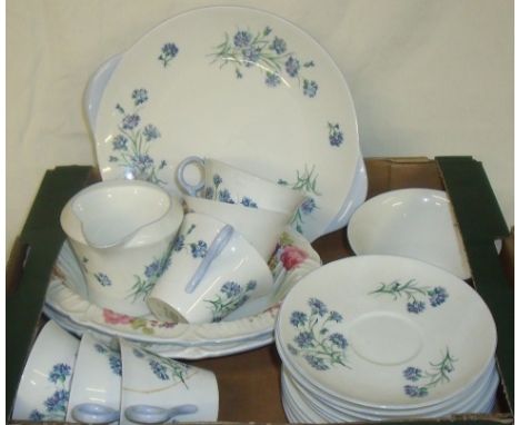 Shelley 'Cornflower' pattern tea set comprising six tea cups and saucers, six tea plates, milk jug and sugar bowl and cake pl