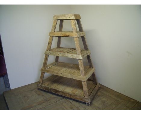 Rustic pine five tier graduating shelf unit 