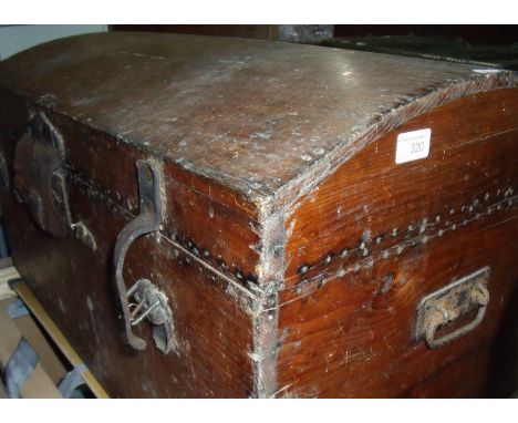 Late Victorian stained pine domes top trunk with hinged top (81cm x 47cm x 43cm)