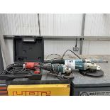 Three assorted hand tools, comprising of 2 x angle grinders, 240v, 1 x Makia drill, 240v
