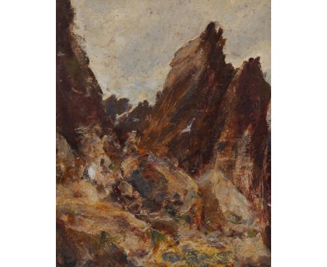 Frank Wasley (1854 - 1934), oil on board, study of Baggy Head near Barnstaple, signed with monogram, 9.5" x 7.5", framedWould