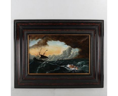 Chris Watson, contemporary oil on board, storm swept seascape with lift boat, 12" x 18", framedGood condition 