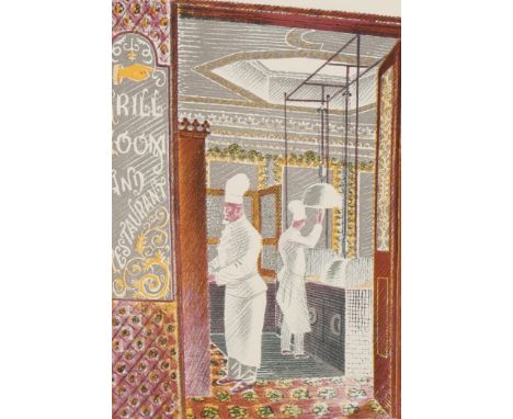 Eric Ravilious (1903 - 1942), colour lithograph on paper, The Grill Room and Restaurant, 7.75" x 5.75", mounted, from Signatu