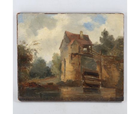 Attributed to George Duffield Hardy, oil on canvas, circa 1840, old watermill, unsigned, 10" x 12", unframedVery old re-linin