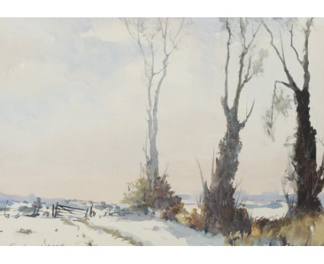Edward Brian Seago (1910 - 1974), watercolour, winter landscape, signed, 10" x 14", framed1 small fox mark between the trees,
