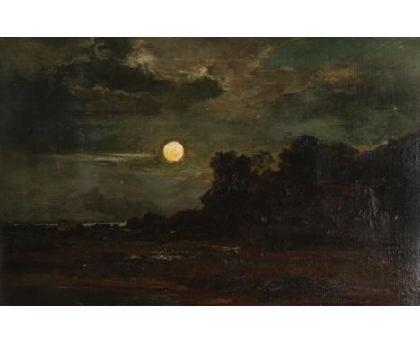 A 19th century oil on canvas, moonlit landscape, indistinctly signed, 14" x 21", framedUntouched condition, slightly dirty an