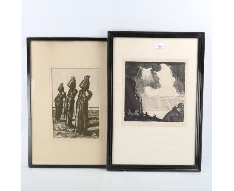 Bernard Rice, 2 etchings, Cattaro, 33/60, 9.5" x 9.5", and African women, 11.5" x 7.5", both signed, framed (2)Landscape has 