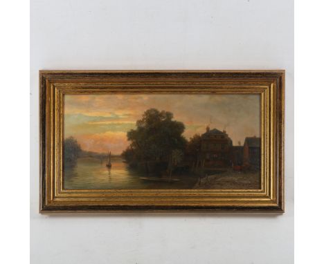 Frank Rawlings Offer, oil on board, sunset on the Thames at Richmond, signed, 8" x 16", framedGood condition, would benefit f
