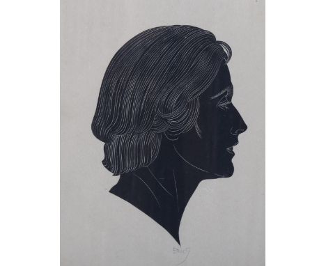 Eric Gill (1882 - 1940), woodblock print, portrait of Clare (Mrs Pepler), signed in pencil, 8.5" x 6", framedPaper is very sl