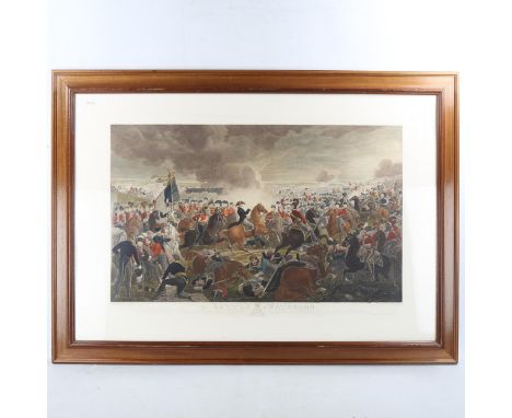 After Alexander Sauerweid, hand coloured engraving, The Battle of Waterloo, published 1819, image 18" x 30", and Victorian pr