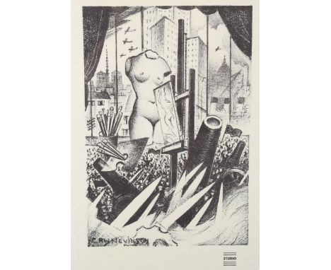 C R W Levinson, original lithograph, The Spirit of Progress, published by The Studio, 1933, image 9.5" x 6.5", framedEven pap