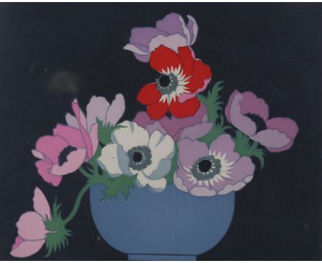 John Hall Thorpe, colour woodcut print, anemones, signed, image 9.5" x 11.5", framedImage is in very good condition, publicat