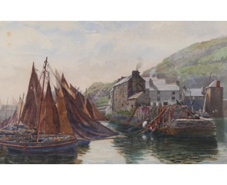 19th/20th century watercolour, boats in Polperro harbour, signed with initials MEC, 11" x 17", framedA couple of light fox ma
