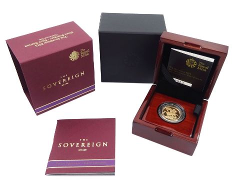 Queen Elizabeth II 2015 gold proof full sovereign 'Fifth Portrait - First Edition' coin, cased with certificate