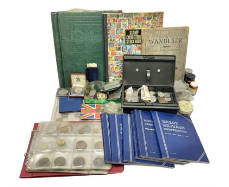 Great British and World coins and stamps, including pre-decimal pennies and other denominations, various part filled Whitman 