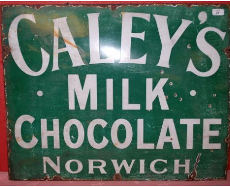 VINTAGE ENAMEL SIGN "CALEY MILK CHOCOLATE NORWICH" 61 X 76 CM APPROX 
