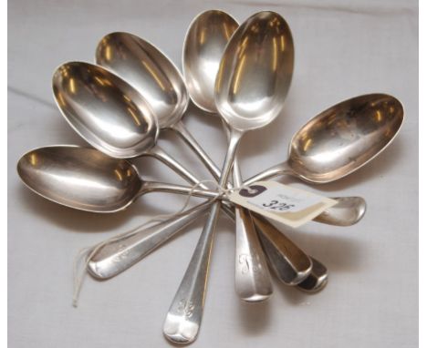 SET OF SIX SILVER DESSERT SPOONS BY WALKER AND HALL, SHEFFIELD, 1932, OLD ENGLISH PATTERN WITH ENGRAVED MONOGRAM 