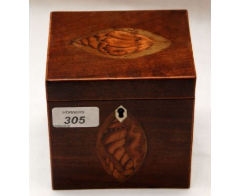 GEORGE III MAHOGANY AND SHELL INLAID CADDY WITH IVORY ESCUTCHEON (12 CM)  