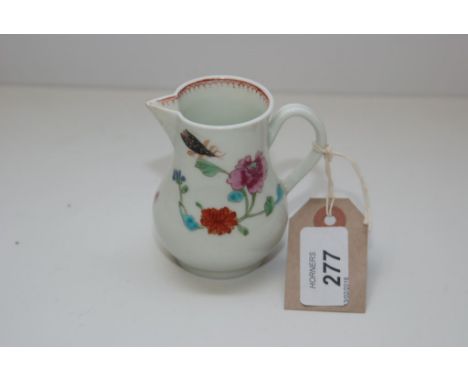 A WORCESTER POLYCHROME SPARROW BEAK CREAMER PAINTED WITH FLOWERS AND AN INSECT, HEIGHT 8CM (RESTORATION BEAK) 