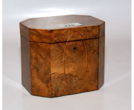 A GEORGE III WALNUT OCTAGONAL TEA CADDY WITH SHELL INLAY 
