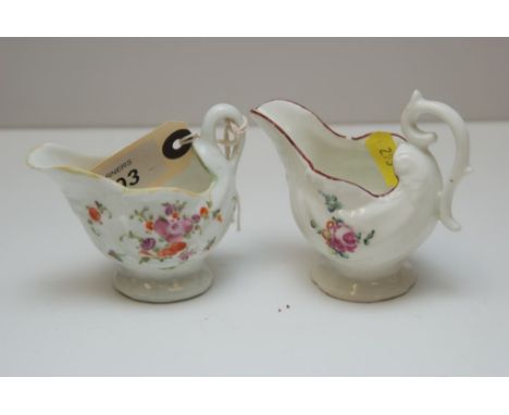 TWO CREAMERS, ONE LOWESTOFT AND ONE WORCESTER  POLYCHROME, PAINTED WITH
FLOWERS, (ONE CHIPPED) 9.5 AND 9 CM  