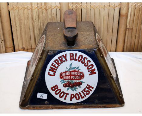 A VINTAGE CHERRY BLOSSOM BOOT POLISH ENAMEL ADVERTISING FOOT REST 