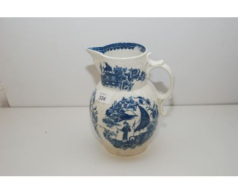 CAUGHLEY BLUE AND WHITE CABBAGE LEAF FISHERMAN PATTERN, 22 CM 