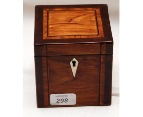 GEORGE III MAHOGANY SQUARE TEA CADDY, 11 CM 