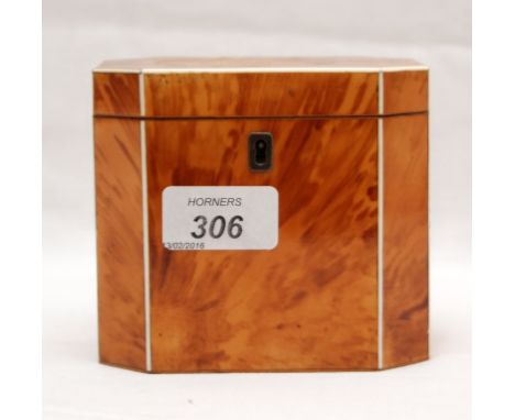 GEORGE III SIMULATED TORTOISE SHELL AND IVORY STRUNG CADDY OF RECTANGULAR CANTED FORM (WIDTH 11.5 CM )  