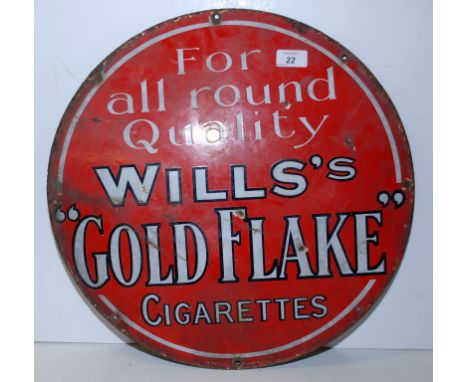 VINTAGE ENAMELLED CIRCULAR  SIGN "WILLS GOLD FLAKE" DIAM. 46 CM APPROX 