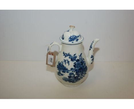 A WORCESTER COFFEE POT AND COVER, PRINTED WITH FENCED GARDEN PATTERN, THE KNOP DAMAGED, HEIGHT 13 CM 