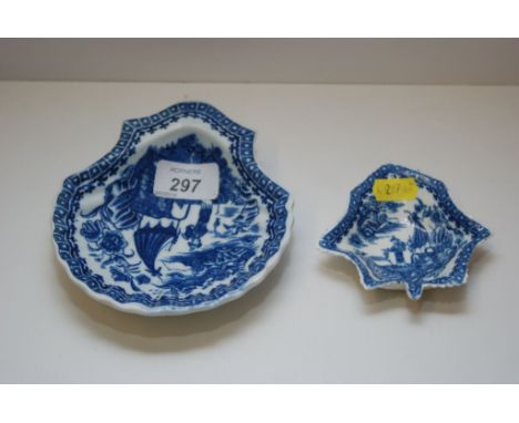 CAUGHLEY SHELL DISH WITH FISHERMAN PATTERN ALONG WITH VINE LEAF PICKLE DISH, SAME PATTERN 