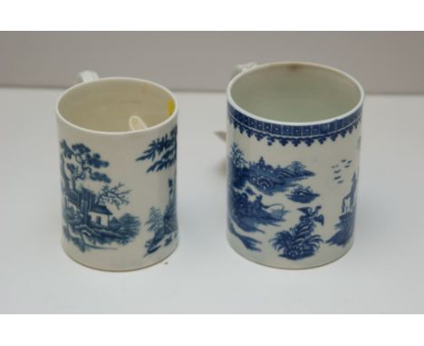 WORCESTER TANKARD PRINTED BLUE AND WHITE FISHERMAN PATTERN (9.5 CM ) ALONG WITH WORCESTER TANKARD, FENCED GARDEN PATTERNS 