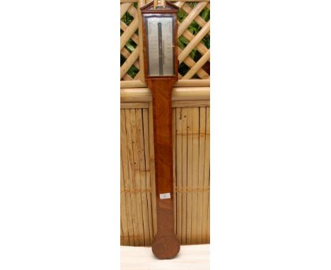 A GEORGE III STICK BAROMETER BY NICHOLSON OF NEWCASTLE, MAHOGANY CASE INLAID WITH SHELL, HEIGHT 96 CM 
